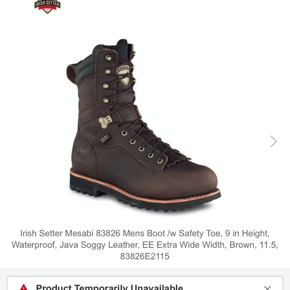 Irish Setter Mesabi 83826 Mens 9-Inch Waterproof Leather Boot w/ Safety Toe 10.5